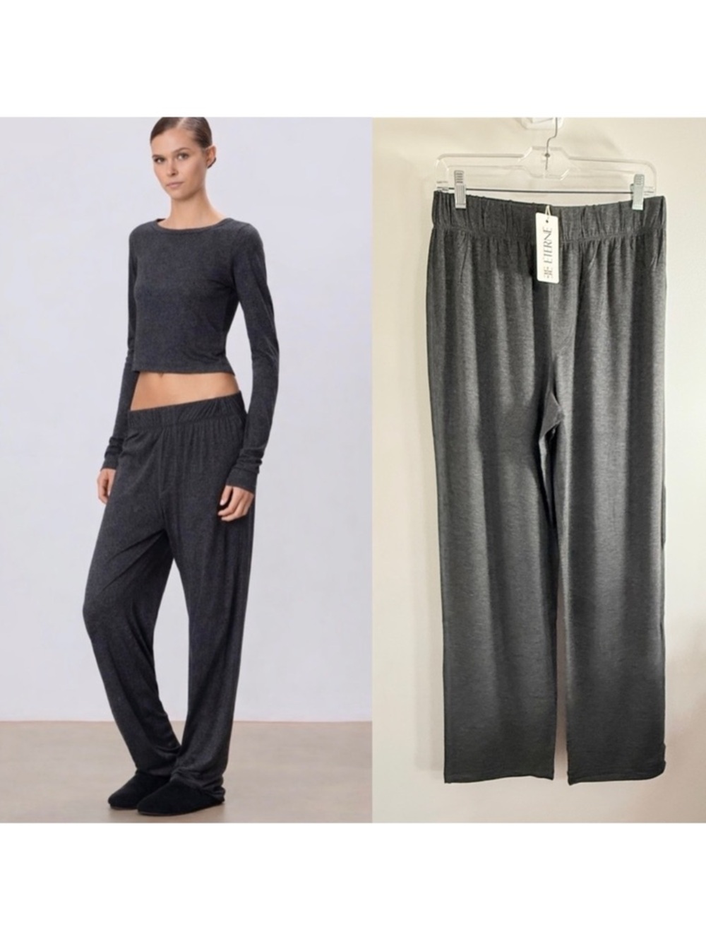 Luxurious Eterne Charcoal Wide-Leg Lounge Pants